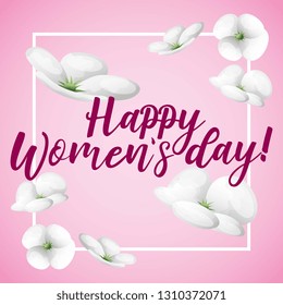 Happy Womens Day card flowers and pink background vector digital illustration image