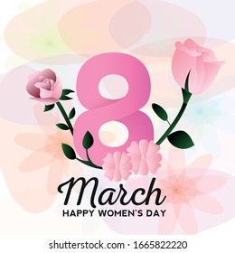 Happy womens day card with flowers - Vector