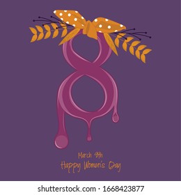 Happy Womens Day Card With A Hair Bun And Number Eigth - Vector