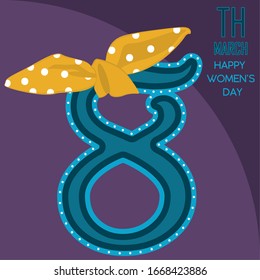 Happy Womens Day Card With A Hair Bun And Number Eigth - Vector