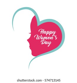 happy womens day card with heart icon over white background. colorful design. vector illustration