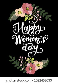 Happy women's day card lettering floral chalkboard