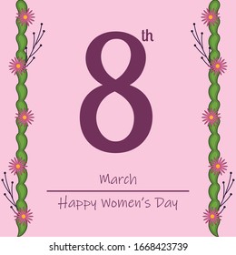 Happy womens day card with a number eight and flowers bouquet - Vector