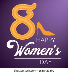 Happy womens day card with a number eight and heel shoe - Vector