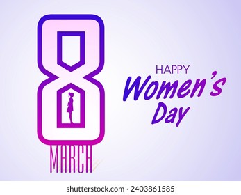 Happy Women's Day Card or Poster Design with Creative and Stylish 8 March, Silhouette Girl.