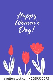 Happy Women's Day Card with Red Tulips