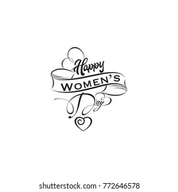Happy Women's Day card, typography poster with modern calligraphy. Retro vintage style. Vector Illustration