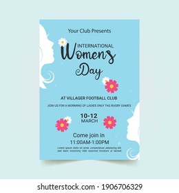 Happy Women's Day celebration Flyer. Elegant greeting card design with illustration. Vector templates with cute women for card, poster, flyer.