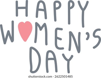 Happy Women's Day celebration with playful typography and heart symbol. in flat color style