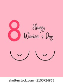 Happy womens day comic stylish greeting card for march 8 with humor design for international womens holiday Festive card with number 8 on pink background editable text for textiles or gift wrapping