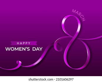 Happy Women's Day Concept With 8 Number Form By Silk Ribbon Of March On Pink Background.