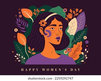 Happy Women's Day Concept With Fashionable Young Girl Character On Colorful Floral Decorated Background.