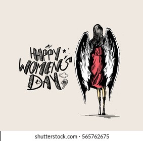 Happy Women's Day concept, Hand Drawn Sketch Vector illustration.