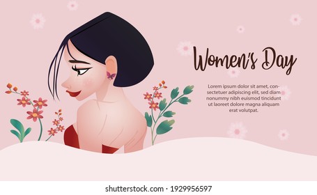 Happy Women's Day Konzept mit roten Dresdner Blume und rosafarbenem Hintergrund.