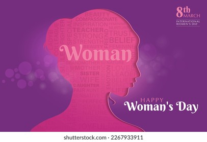 Happy Women's Day creative or images. 8th March international womans day. Woman typography.