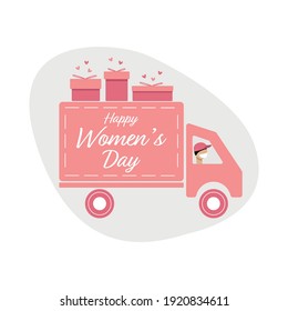 Happy Women's Day delivery icon.  Flat vector illustration.