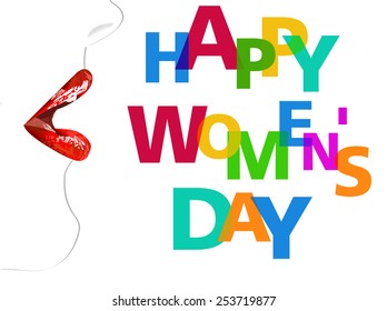 Happy Women's Day Design Element, Women's Day background with red lips - vector eps10