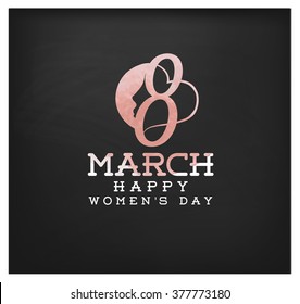 Happy Women's Day Design Element for Greeting Cards on Chalkboard. Vector Illustrations.