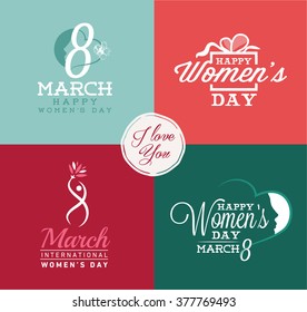 Happy Women's Day Design Elements for Greeting Cards, Badges and Labels. Vector Illustrations.