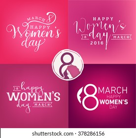 Feliz Día de la Mujer: Elementos de diseño para tarjetas de felicitación, carteles y etiquetas. Ilustraciones vectoriales.