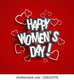 Happy Women's Day Design With Hearts On Red Backgroundvector illustration