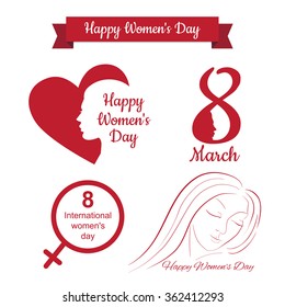 Happy womens day design. March 8 greeting card. International Womans Day icons set. Vector illustration 