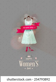 Happy Women's Day design with pink ribbon 