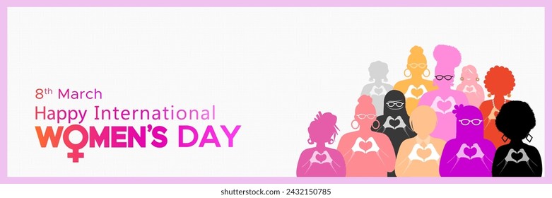 Happy womens day. Diversity of womens background. March 8, 2024 Happy international women's day text.