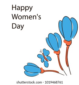 Happy Women's Day. Doodle flowers and butterflies. March 8. Very beautiful greeting card