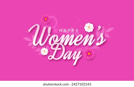 Happy women's day elegant concept with flower elements on pink background