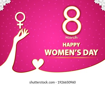 Feliz Día de la Mujer elegante diseño de texto de saludo con flores para la celebración del 8 de marzo. Ilustración del vector