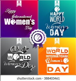 Happy Women's Day Flat Design greeting card, gift card wallpaper on red background, green background, orange background and gray background .Vector