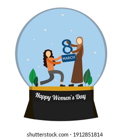 happy womens day flat vector cartoon illustration