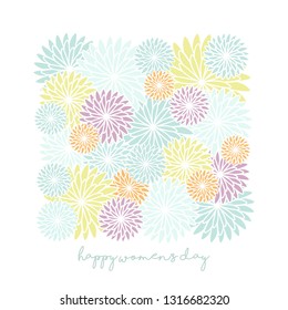 Happy Women's Day. Floral composition. Mother`s day greeting card. Colorful spring blossom illustration background. Seasonal holiday. Vector graphic. Postcard and wedding invitation design template.