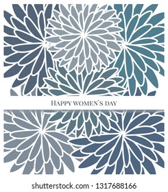 Happy Women's Day. Floral composition. Mother`s day greeting card. Shades of blue spring blossom illustration background. Seasonal holiday. Vector graphic. Postcard, wedding invitation design template