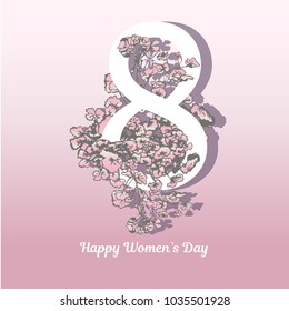 Happy Women's Day Floral Greeting card. International Happy Women's Day vector. 8 March holiday background illustration. Happy Mother's Day. stock vector