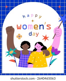 Happy womens day. Womens and flower illustration
