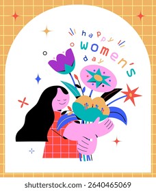 Happy womens day. Womens and flower illustration