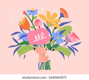Happy womens day. Womens and flower illustration