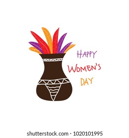Happy Women's Day with flowers hand draw