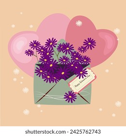  Happy Women`s Day. Flowers, heart shapes. Poster, banner, greetin card design for international Woman`s Day. Vector illustration