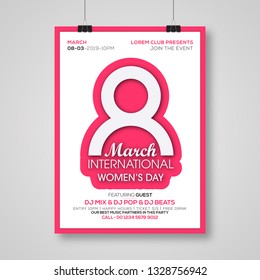 Happy Womens Day Flyer Greeting Card Design. International Female Holiday Illustration with Typography Letter Design on Background. Vector International 8 March - Vector