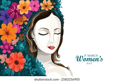 Happy womens day greeting background with decorative floral design