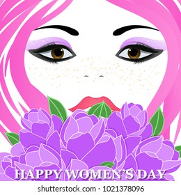 Happy Women's Day greeting card with beautiful floral designing elements. eps10 graphic
illustration of face of lady flower concept