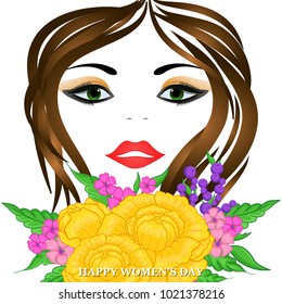 Happy Women's Day greeting card with beautiful floral designing elements. eps10 graphic
illustration of face of lady flower concept