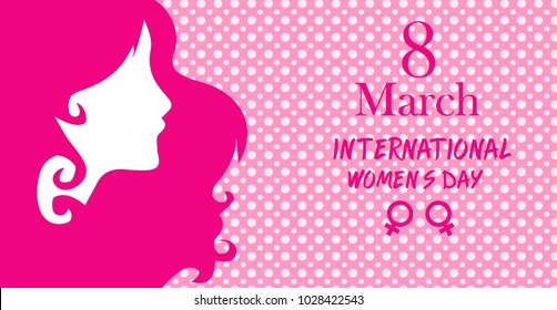 Happy women's day greeting card. 8 March. International women day greeting card. Women face on pink background