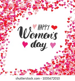 Happy Women's Day greeting card Hand lettering. Holiday grunge textured retro design vector illustration.