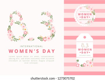 Happy women's day greeting card. Postcard on March 8 , sale and web banners flyers templates 