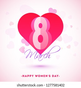 Happy Women's Day greeting card design decorated with heart shapes.