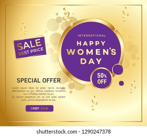 Happy women's day greeting card. Postcard on March 8 . It may be used for background, poster, advertising, sale, postcard, e-card. Vector illustration - Vector